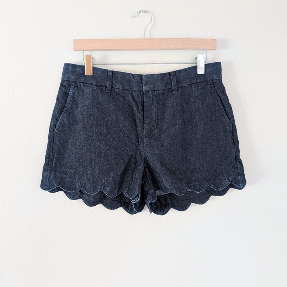 Loft Dark Indigo Chambray Scalloped‎ Hem Cotton Blend Shorts - Women's Sz 27 - Picture 1 of 11